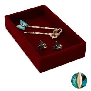Gold tone mixed stone butterfly Bobby pins & stud earrings set